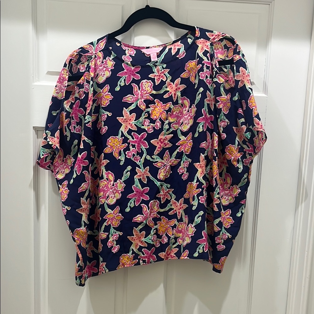 Lilly Pulitzer Pink Blouse Relaxed Fit 3/4 Sleeve